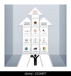 Infografik-Vorlage mit Pfeilen für Geschäftsleute und Wachstum. Stock Vektor