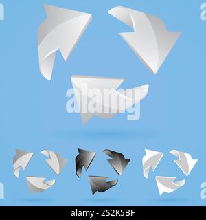 Satz von 3D-Pfeilen. In Schwarz und Grau. EPS 10 Stock Vektor