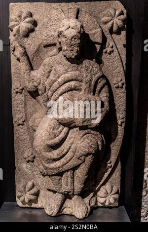 Christus in der Majestät, Meister des Verrats, um 1105, Granitrelief, Kathedrale Santiago de Compostela, Santiago de Compostela, Provinz La Coruña, GA Stockfoto