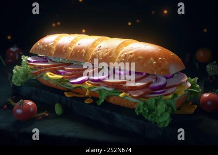 Sandwich mit Rindfleisch und Zwiebeln. Frische Mahlzeit. Ai Generieren Stockfoto