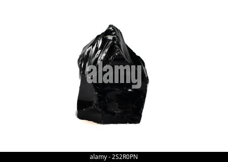 Natürlicher roher Obsidian Edelstein mit glänzender Textur und einzigartiger Formation. Stockfoto