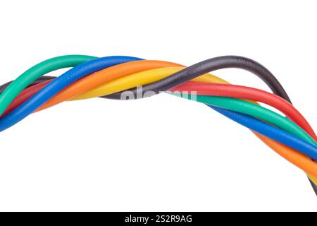 Nahaufnahme von bunten verdrehten Drähten Stockfoto
