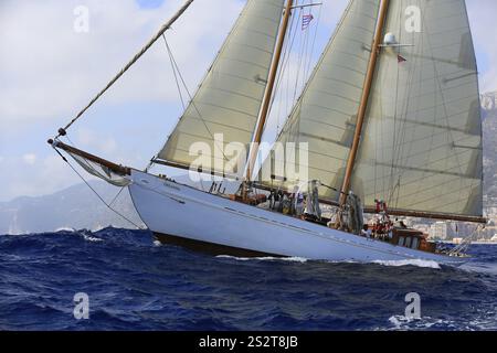 Historische Segelyacht Klassische Yacht Orlanda, Monaco Classic Week 2017, La Belle Classe, organisiert vom Yacht Club Monaco YCM Stockfoto