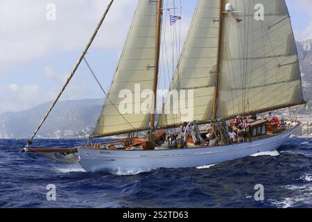 Historische Segelyacht Klassische Yacht Orlanda, Monaco Classic Week 2017, La Belle Classe, organisiert vom Yacht Club Monaco YCM Stockfoto