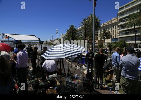 Die Promenade des Anglais in Nizza am Morgen nach dem Angriff am 14. Juli 2016, bei dem der Angreifer Mohamed Bouhlel einen LKW in eine Menge von pe fuhr Stockfoto