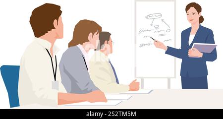 Drei Männer und drei Frauen, die von einer Lehrerin ausgebildet werden Stockfoto