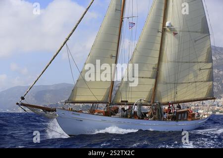 Historische Segelyacht Klassische Yacht Orlanda, Monaco Classic Week 2017, La Belle Classe, organisiert vom Yacht Club Monaco YCM Stockfoto