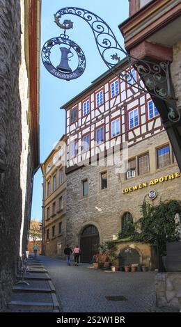 Haalstraße mit Loewenapotheke, Schwäbisch Hall. Baden-Württemberg. Deutschland Stockfoto