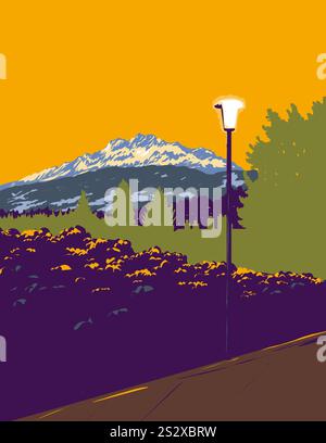 WPA Plakatkunst von Pilatus oder Pilatus mit Blick auf Luzern in der Zentralschweiz in Arbeiten Projektverwaltung oder Bundeskunstprojektkunst Stock Vektor