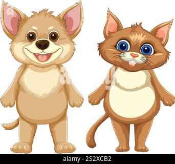 Niedlicher Hund und Katze stehen nebeneinander Stock Vektor