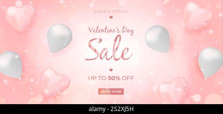 Angebot zum Valentinstag mit Herzen und Ballons. Vektorabbildung Stock Vektor