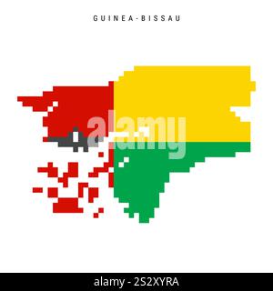 Symbol für die Pixelflagge Guinea-Bissau-Karte. Illustration des flachen Vektors isoliert auf weiß Stock Vektor