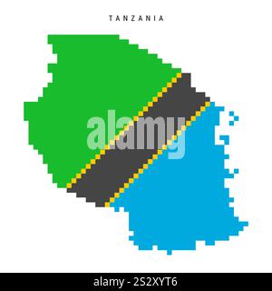 Tansania Pixelflagge Kartensymbol. Illustration des flachen Vektors isoliert auf weiß Stock Vektor