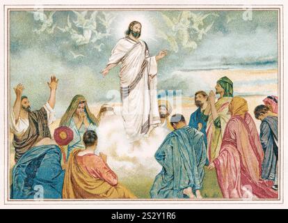 Chromo-litho-Illustration der Himmelfahrt Jesu Christi im viktorianischen Zeitalter. Stockfoto