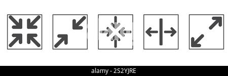 Vollbild-Symbol-Menü-Cursor-Bitton, Zeiger zur Steuerung der Anwendungsgröße. Zeilennavigation in der Web-benutzeroberfläche Symbol Maximieren oder Minimaze. App-Pfeil. Eingeben oder Beenden. Vektorabbildung Stock Vektor