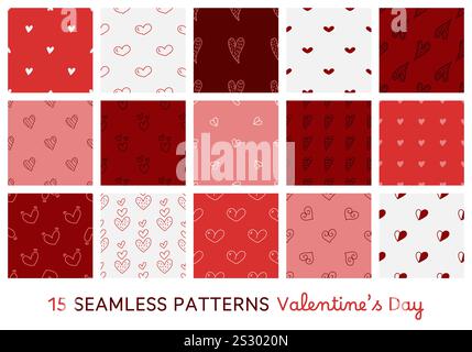 Set aus nahtlosen Mustern zum Valentinstag. Stock Vektor