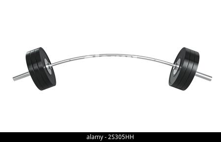 Gebogene Langhantel mit Gewichten, die Anstrengung und Belastung beim Gewichtheben 3D symbolisieren Stockfoto