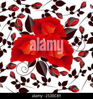 Rosenstrauß auf weißem Hintergrund, nahtloses Muster. Stock Vektor