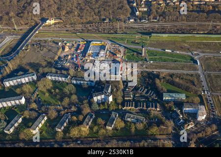 Luftbild, Baustelle für geplante Duisburger Wohnquartier am ehemaligen Rangierbahnhof Wedau, an der Sechs-Seen-Platte, Wedau, Duisburg, Ruhrgebiet, Nordrhein-Westfalen, Deutschland ACHTUNGxMINDESTHONORARx60xEURO *** Luftaufnahme, Baustelle für geplante Duisburger Wohnquartier am ehemaligen Rangierbahnhof Wedau, an der Sechs Seen Platte, Wedau, Duisburg, Ruhrgebiet, Nordrhein-Westfalen, Deutschland ACHTUNGxMINDESTHONORARx60xEURO Stockfoto