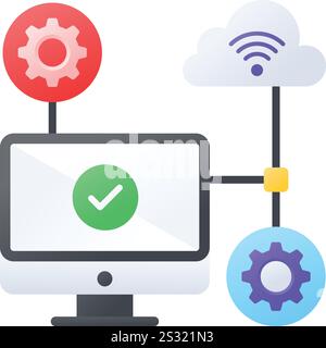 Konfigurationscluster Konzept, Installieren von Instanz auf Remote-Maschine Vektorfarben-Symboldesign, Web-Hosting-Service-Symbol, Computeranmeldung, in Stock Vektor