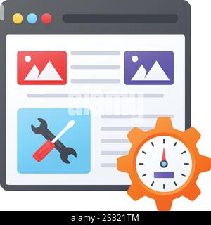 Website-Geschwindigkeit oder Leistung steigern Konzept, Web-Performance-Optimierung Vektordesign, Web-Hosting-Service Symbol, Computing Machines Sign Stock Vektor