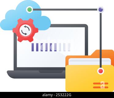 Fortschrittskonzept beim Hochladen von Dateien, Datensynchronisierung mit Cloud Remote-Server Vektorfarben-Symboldesign, Web-Hosting-Service-Symbol, Computing Machines Sign, Inter Stock Vektor