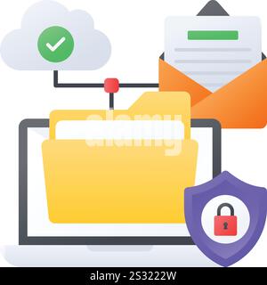 Cloud-basierte E-Mail-Services Konzept, Schutz Dateifreigabe restriktiver E-Mail-Zugriff Vektordesign, Web-Hosting-Service Symbol, Computing Machines Sign Stock Vektor