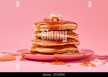 Pancakes Ahornsirup. Sweet Stack gesund. Ai Generieren Stockfoto