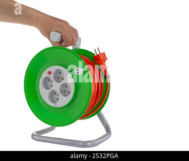 Grüne Elektrische Verlängerungsrolle Mit Handgriff Stockfoto