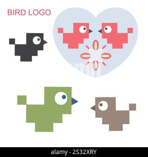 Birds Logo Vektor Mockup Vorlage technisches flaches Design Stock Vektor