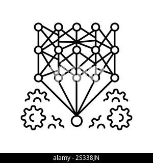 Schwarze Linie für tiefes neuronales Netzwerk. Vektorisoliertes Element. Bearbeitbare Kontur. Stock Vektor