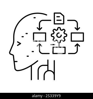 Symbol für maschinelles Lernen in schwarzer Linie. Vektorisoliertes Element. Bearbeitbare Kontur. Stock Vektor