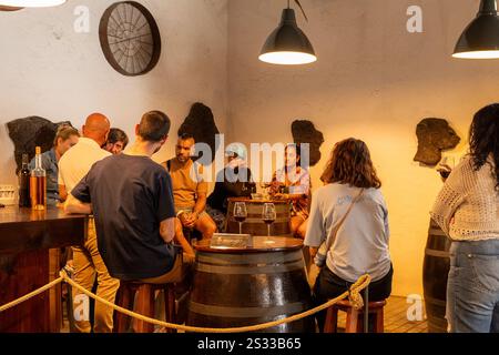 La Geria, Spanien: 16. Oktober 2024: La Geria Classic Winery Shop auf der Touristeninsel Lanzarote im Jahr 2024. Stockfoto