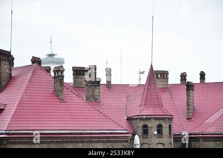 Fragment einer Metalldach des restaurierten alten mehrstöckiges Gebäude in Lemberg, Ukraine Stockfoto