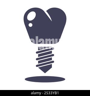Black icon-Zahnimplantat. Zahn in die Backe montieren. Stock Vektor