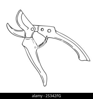 Gartenschere, Gartenschere oder Handschere, Skizzenstil Stock Vektor