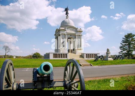 Pennsylvnia Memorial und Kanonen im Gettysburg National Military Park in Gettysburg, Adams County, Pennsylvania, USA Stockfoto