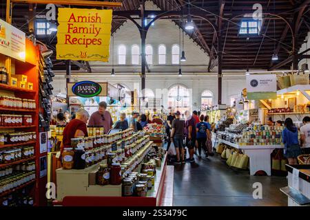 Zentraler Markt mit regionalen Amischen-Produkten in der historischen Innenstadt von Lancaster in Pennsylvania Dutch Country, Lancaster County, Pennsylvania, USA Stockfoto