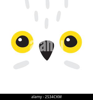 Vektor flache Zeichentrickfilm Hand gezeichnetes polarweißes Eulengesicht isoliert auf weißem Hintergrund Stock Vektor