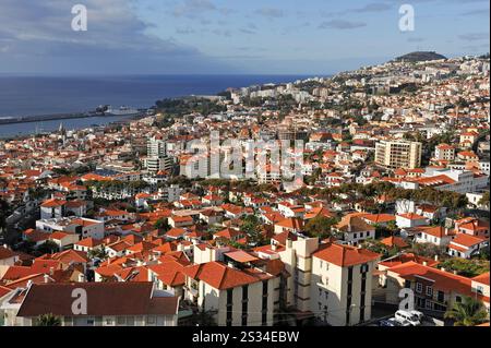 Luftaufnahme von der Seilbahn, Funchal, Madeira Insel, Atlantik, Portugal Stockfoto