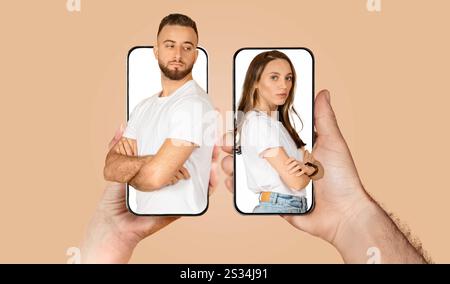 Paare haben sich mit Online-Kommunikation über Smartphone-Anwendungen beschäftigt Stockfoto