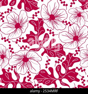 Nahtloses Blumenmuster mit tropischen Blumen und Blättern Stock Vektor