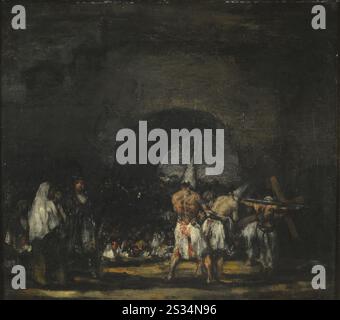 Titel: Flagellants Scene (Escena de disziplinantes) Künstler: Francisco José de Goya y Lucientes Jahr: Ca. 1808/12 Medium: Öl auf Platte Abmessungen: 51 x 57 cm Ort: Museo Nacional de Bellas Artes, Buenos Aires Stockfoto