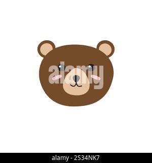Vektor flache Zeichentrickfilm Hand gezeichnet Kritzelfarbiges Bärengesicht isoliert auf weißem Hintergrund Stock Vektor