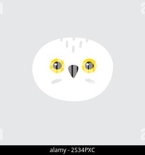 Vektor flache Zeichentrickfilm Hand gezeichnetes polarweißes Eulengesicht isoliert auf grauem Hintergrund Stock Vektor