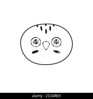 Vektor flache Zeichentrickfilm Hand gezeichnetes polarweißes Eulengesicht isoliert auf weißem Hintergrund Stock Vektor