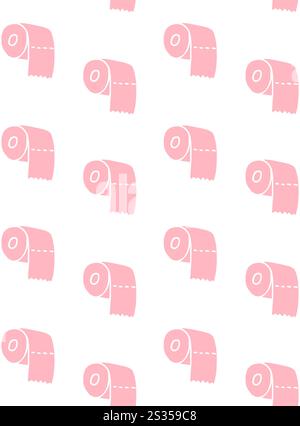 Nahtloses Vektor-Muster von Hand gezeichneter Kritzelskizze rosa Toilettenpapier isoliert auf weißem Hintergrund Stock Vektor