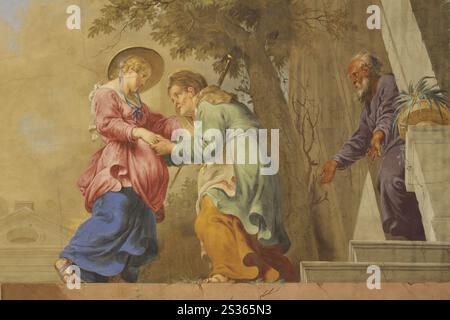 Deckenfresko Besichtigung von Maria in Elisabeth von Januarius Zick 1783, Rokoko, Kunst und Handwerk, Malerei, Innenansicht, Begegnung, Rückkehr, Besuch, März Stockfoto