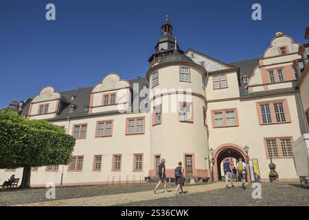 Außenansicht des Hochschlosses am Schlossplatz, Schloss Weilburg, Bezirk Limburg-Weilburg, Hessen, Deutschland Europa Stockfoto