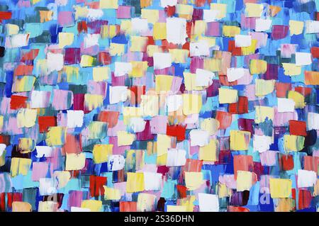 Stockfoto eines hellen bunten abstrakten psychedelischen Ölgemäldes in kalten Farben abstrakte mehrfarbige Pinselstriche horizontale Hintergrundtextur Stockfoto